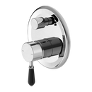 NERO YORK SHOWER MIXER DIVERTER WITH BLACK PORCELAIN LEVER 160MM CHROME