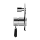 NERO YORK SHOWER MIXER DIVERTER WITH BLACK PORCELAIN LEVER 160MM CHROME