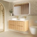 OTTI BYRON WOODLAND OAK FLUTED 1200MM DOUBLE BOWL WALL HUNG VANITY