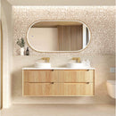 OTTI BYRON WOODLAND OAK FLUTED 1500MM DOUBLE BOWL WALL HUNG VANITY