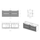 OTTI BYRON WOODLAND OAK FLUTED 1500MM DOUBLE BOWL WALL HUNG VANITY