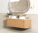 OTTI BONDI WOODLAND OAK FLUTED 1500MM CURVE DOUBLE BOWL WALL HUNG VANITY