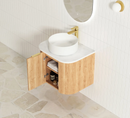OTTI BONDI WOODLAND OAK FLUTED 600MM CURVE SINGLE BOWL WALL HUNG VANITY