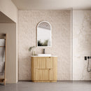 AULIC VARCELLI CURVED HARVEST OAK 900MM SINGLE BOWL FLOOR STANDING VANITY W/ QUADRO HETTICH RUNNERS
