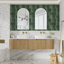 AULIC VARCELLI MONO CURVED HARVEST OAK 1800MM DOUBLE BOWL WALL HUNG VANITY W/ QUADRO HETTICH RUNNERS
