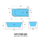 POSEIDON GLOSS WHITE RIGHT CORNER MULTI-FIT BATHTUB 580MM (AVAILABLE IN 1400MM, 1500MM AND 1700MM)