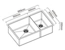 ABEY PIAZZA 1 & 3/4 DOUBLE BOWL KITCHEN SINK STAINLESS STEEL 889MM