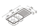 ABEY EURONOX 1 & 1/2 BOWL KITCHEN SINK STAINLESS STEEL 1160MM