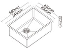 ABEY ALFRESCO LARGE SINGLE BOWL KITCHEN SINK STAINLESS STEEL 580MM