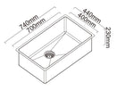 ABEY ALFRESCO LARGE SINGLE BOWL KITCHEN SINK STAINLESS STEEL 740MM