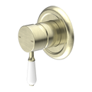 NERO YORK SHOWER MIXER WITH WHITE PORCELAIN LEVER 100MM AGED BRASS