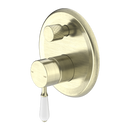 NERO YORK SHOWER MIXER DIVERTER WITH WHITE PORCELAIN LEVER 160MM AGED BRASS