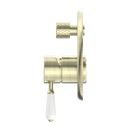 NERO YORK SHOWER MIXER DIVERTER WITH WHITE PORCELAIN LEVER 160MM AGED BRASS