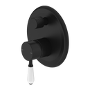 NERO YORK SHOWER MIXER DIVERTER WITH WHITE PORCELAIN LEVER 160MM MATTE BLACK