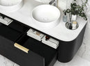 OTTI BONDI BLACK OAK 1500MM CURVE DOUBLE BOWL WALL HUNG VANITY