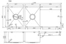 1160x460x230mm Rose Gold PVD 1.2mm Handmade Top/Undermount Double Bowls Kitchen Sink