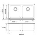 Black Kitchen Sink Granite Stone Under Mount Double Bowls 838*476*241mm
