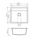 560 x 510 x 200mm Carysil Waltz 560 Single Bowl Granite Top/Flush/Under Mount Kitchen/Laundry Sink