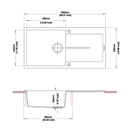 1000 x 500 x 200mm Carysil Enigma D100L Single Bowl With Drainer Board Granite Kitchen Sink Top Mount