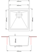 430 x 460 x 200mm Carysil Enigma 100M Single Bowl Granite Kitchen/Laundry Sink Top/Flush/Under Mount