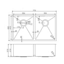 Satin - Gun Metal Grey 770x450x215mm 1.2mm Handmade Top/Undermount Double Bowls Kitchen Sink