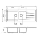 1160 x 500 x 205mm Carysil Vivaldi D200V 1 and A Half Bowl With Drainer Board Granite Kitchen Sink Top/Flush/Under Mount
