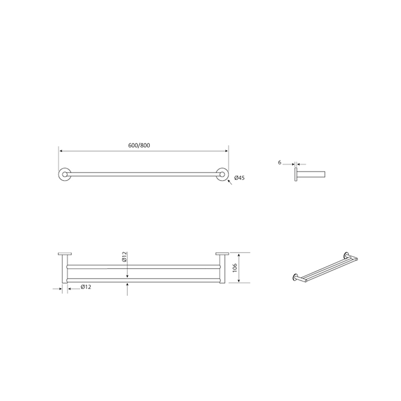 Bella Vista Mica Dusk Bronze Double Towel Rail - 800mm