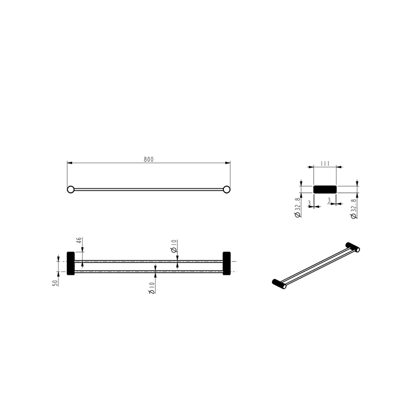 Bella Vista Mica Dusk Bronze Fluted Double Towel Rail - 800mm