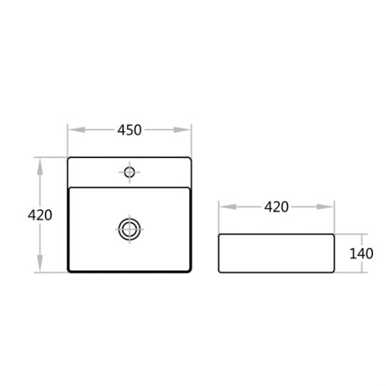 POSEIDON FINE CERAMIC WALL HUNG BASIN ULTRA SLIM GLOSS WHITE 450MM