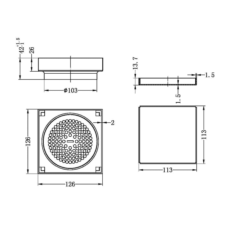 NERO 130MM Square Tile Insert Floor Waste 80/100mm Outlet