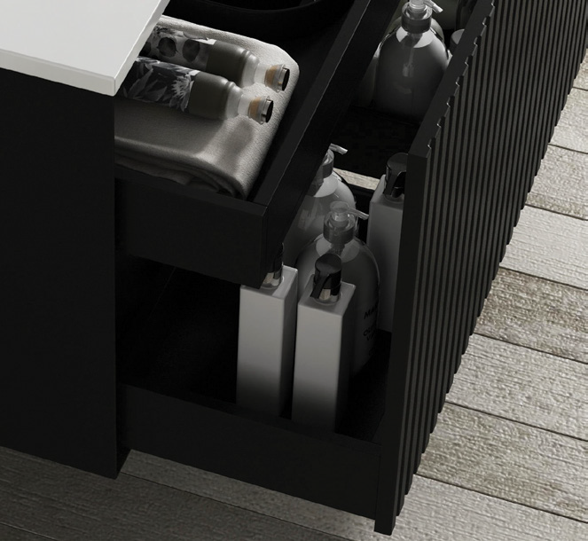 OTTI MARLO MATTE BLACK 1500MM DOUBLE BOWL WALL HUNG VANITY