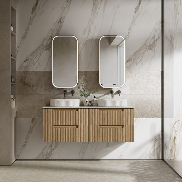 AULIC LOVINA TIER HARVEST OAK 1500MM DOUBLE BOWL WALL HUNG VANITY