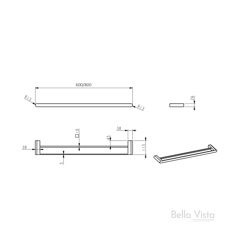Bella Vista Beki / Supra Matte Black Double Towel Rail - 800mm