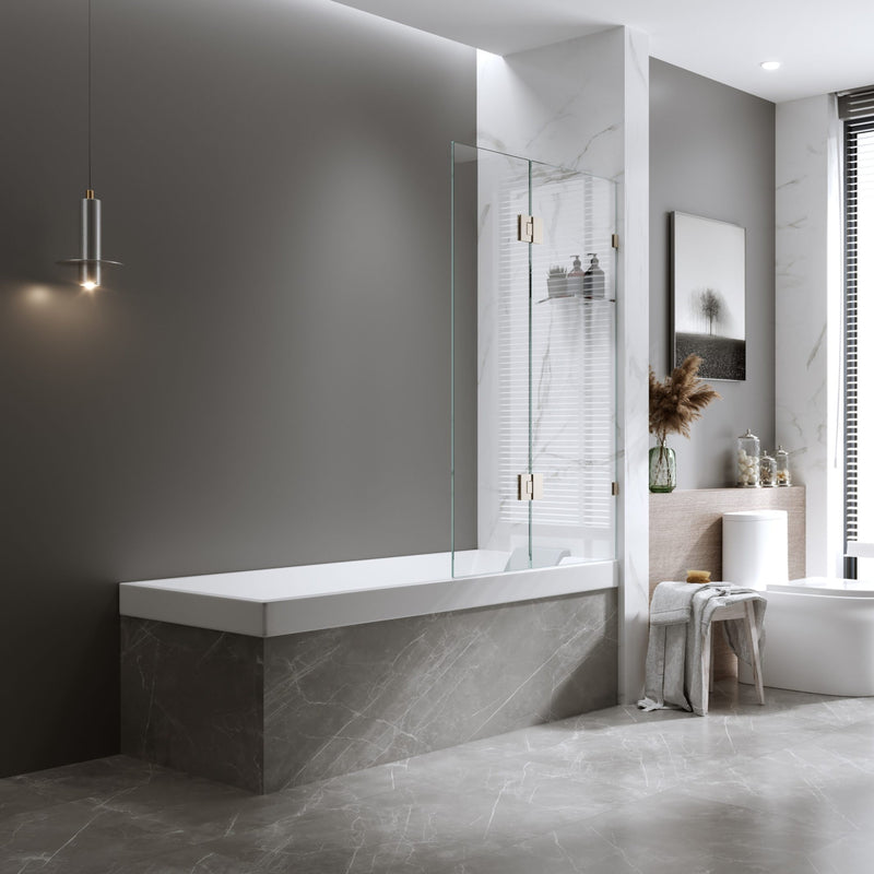 BELLA VISTA FRAMELESS FIXED AND SWING PANEL BATH SHOWER SCREEN BRUSHED NICKEL