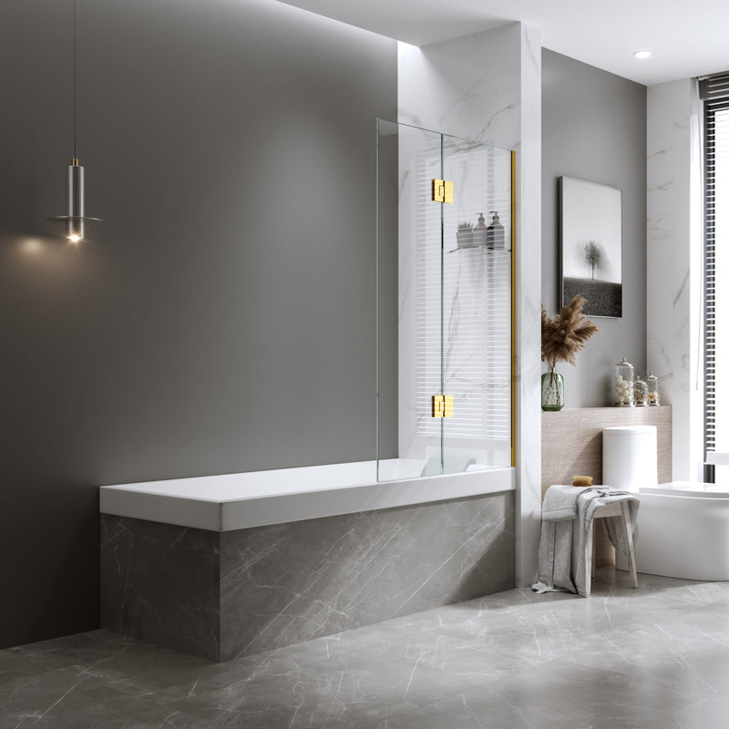 BELLA VISTA FRAMELESS FIXED AND SWING PANEL BATH SHOWER SCREEN SHINY GOLD