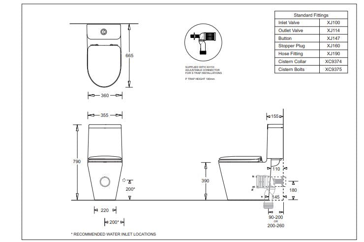 JOHNSON SUISSE SPACE SOLUTION CLOSE COUPLED TOILET GLOSS WHITE