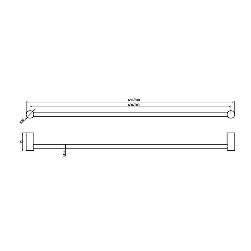 NERO ZEN NON-HEATED SINGLE TOWEL RAIL GRAPHITE (AVAILABLE IN 600MM AND 800MM)