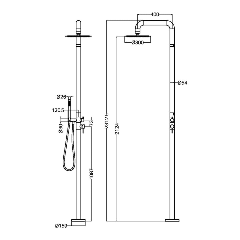 NERO ZEN OUTDOOR FREESTANDING SHOWER COLUMN BRUSHED BRONZE