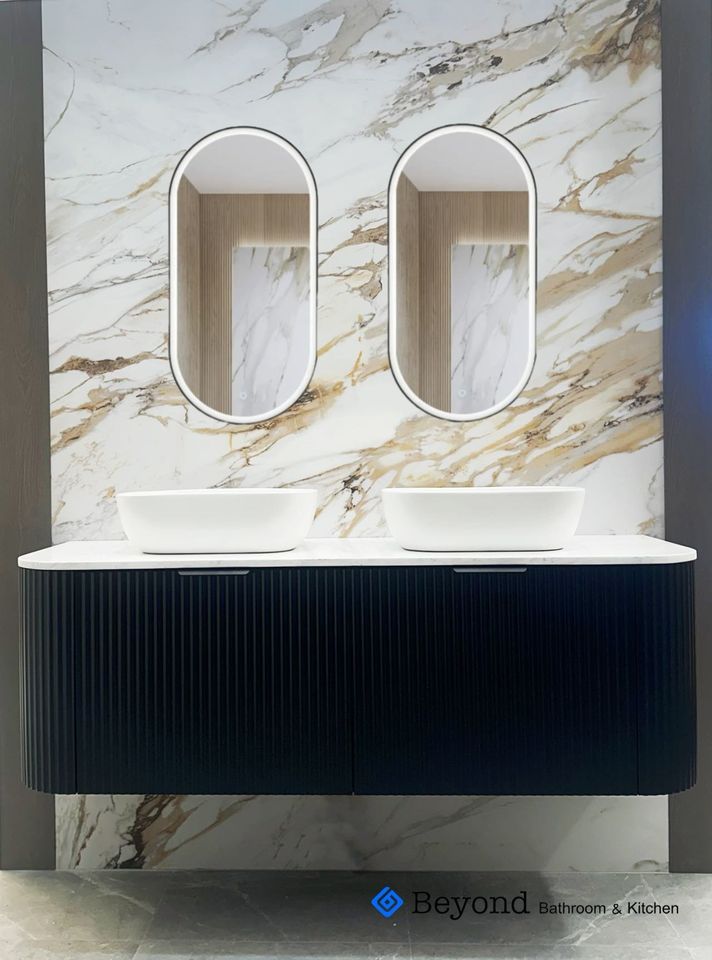 CETO AVALON Flutted Curved Wall Hung Vanity MATTE BLACK 750-1500mm