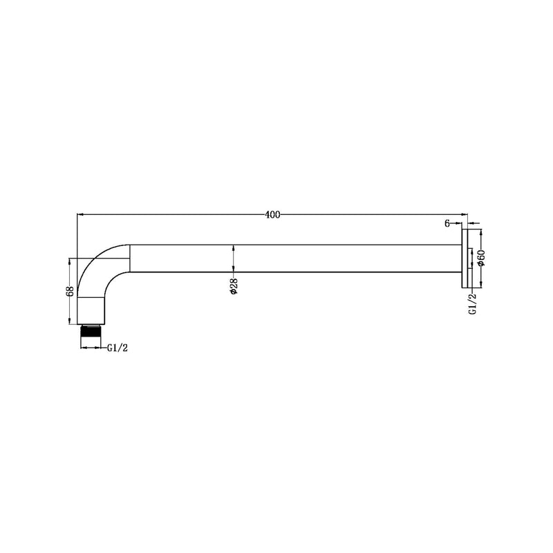 NERO ZEN ROUND SHOWER ARM 400MM GRAPHITE