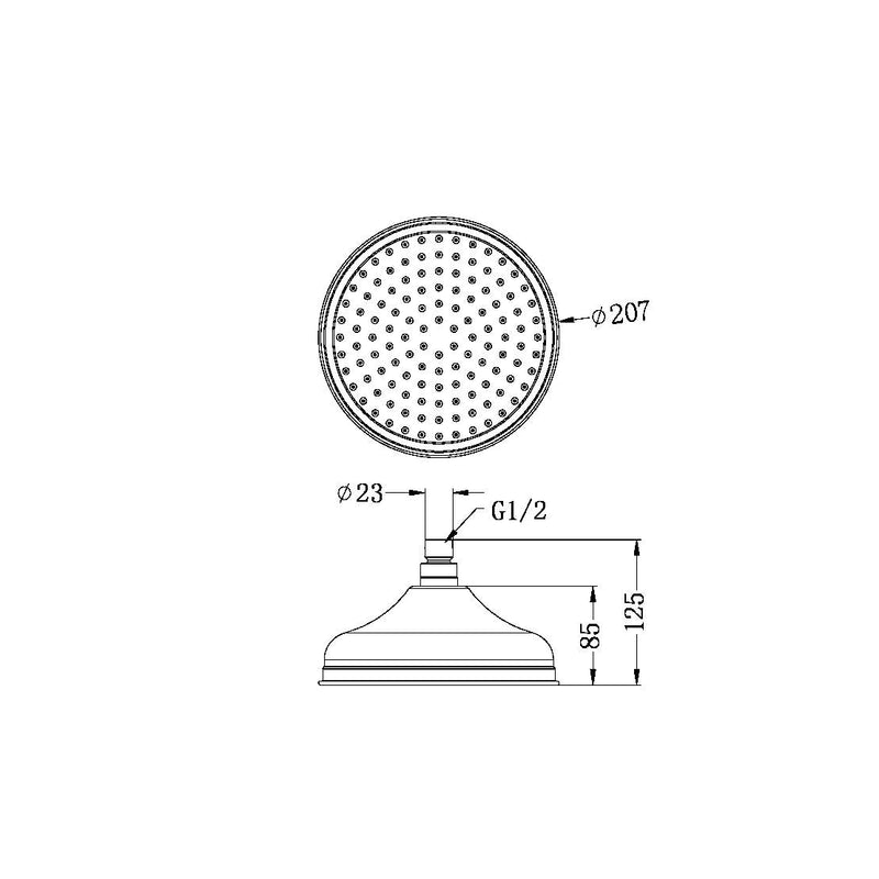 NERO YORK SHOWER HEAD 200MM AGED BRASS