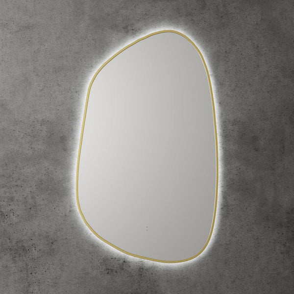 AULIC TARCOOLA ASYMMETRICAL FRAMED LED MIRROR 3 COLOUR LIGHTS BRUSHED GOLD 550X900MM
