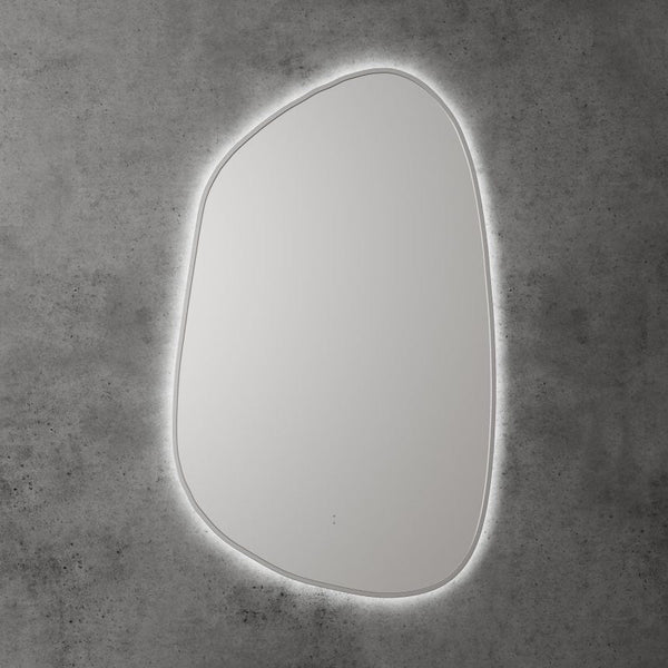 AULIC TARCOOLA ASYMMETRICAL FRAMED LED MIRROR 3 COLOUR LIGHTS BRUSHED NICKEL 550X900MM