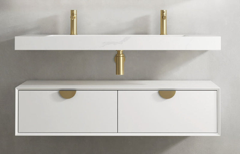 OTTI MOONLIGHT WHITE 1200MM DOUBLE BOWL WALL HUNG CABINET AND BASIN