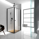 BELLA VISTA OLIVIA SEMI FRAMED PIVOT DOOR FRONT AND RETURN PANEL SHOWER SCREEN BLACK