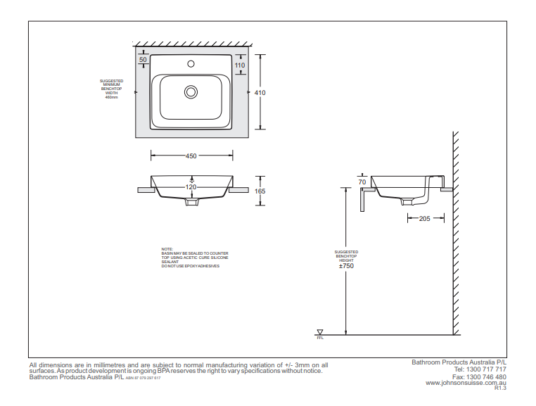 JOHNSON SUISSE GEMELLI RECTANGLE SEMI-INSET BASINS WHITE 450MM