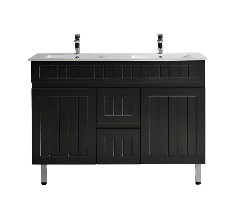 CETO ACACIA SHAKER MATTE BLACK 1200MM DOUBLE BOWL FLOOR STANDING VANITY