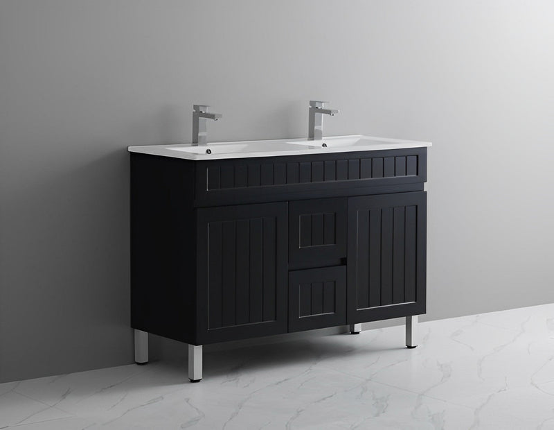 CETO ACACIA SHAKER MATTE BLACK 1200MM DOUBLE BOWL FLOOR STANDING VANITY