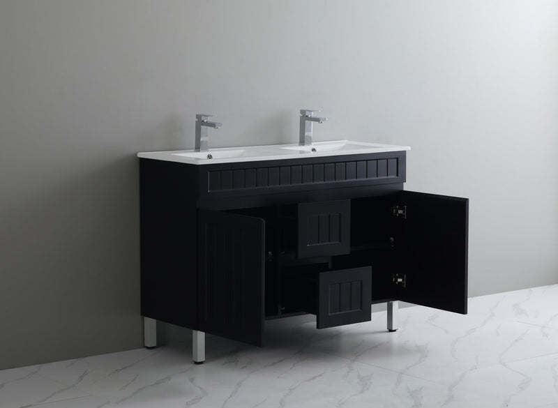 CETO ACACIA SHAKER MATTE BLACK 1200MM DOUBLE BOWL FLOOR STANDING VANITY