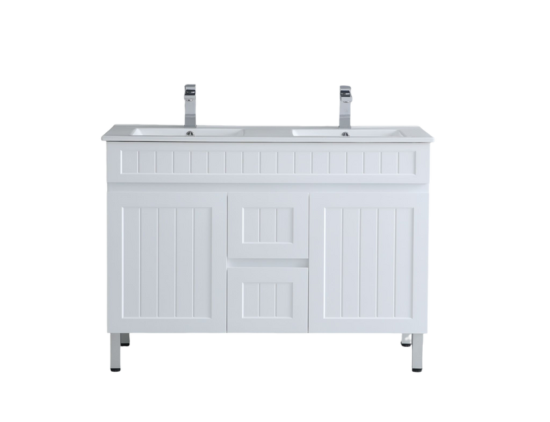 CETO ACACIA SHAKER MATTE WHITE 1200MM DOUBLE BOWL FLOOR STANDING VANITY